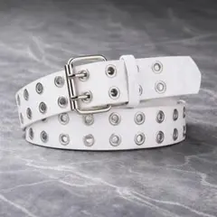 ダブルハトメベルト y2k 白 ダブルピンベルト スタッズベルト グランジ 男女
