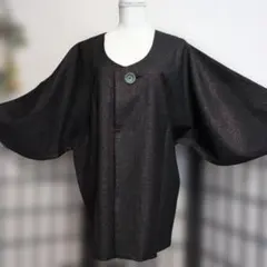 レトロ着物コート　光沢のある黒系ラメの羽織　丈78　裄64