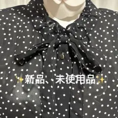 【お値下げ！✨新品、未使用品✨】ドット柄のボウタイリボン付きのブラウスです。