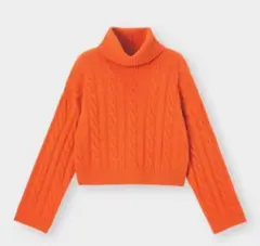 GU オレンジ タートルネックセーター