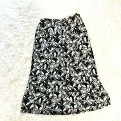 美品 KORET S相当 Aラインスカート 黒白グレー ボタニカル柄