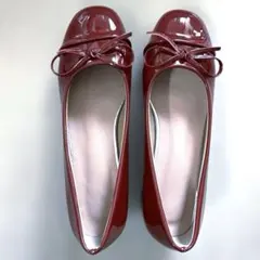 未使用　ワインレッド リボン付パンプス　38