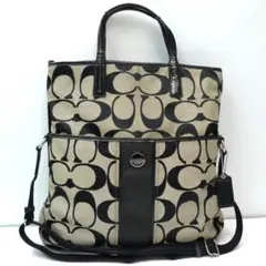 COACH　2WAYバッグ　シグネチャー　キャンバス×エナメル　黒