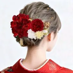 和装 髪飾りセット 成人式 卒業式 結婚式 ドライフラワー風 金箔　レッド