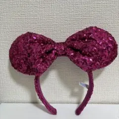 ディズニー ミニーちゃん カチューシャ ピンク スパンコール リボン人気 美品