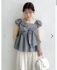 美品✨ブルレア ブラック リボン ジャガード ブラウス クロップド