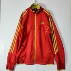 美品 00s アディダス トラックジャケット　赤×金 ロゴ刺繍 サイズL