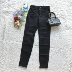 デニムパンツ スキニー ジーンズ 4/S相当 ストレッチ ハイウエスト 旅行 黒