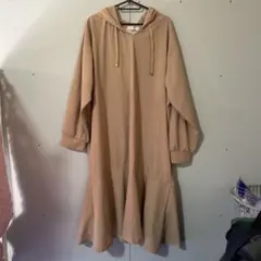 Hina Style フード付きベージュカットソーワンピース 6L 大きいサイズ