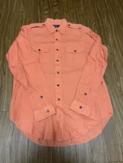 ラルフローレン 90s 長袖シャツ オレンジ リネン エポレット