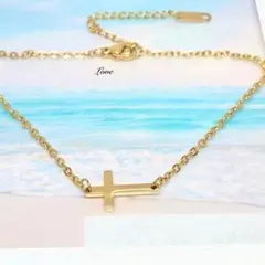 横クロス ステンレスアンクレット ゴールド