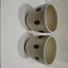 湯飲み 2個セット 白地 緑茶色