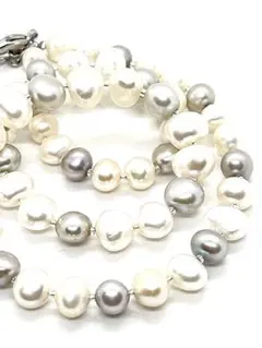 【テリ最強】本真珠シルバーグレー＆ホワイトマルチカラーパールネックレス　一点限り
