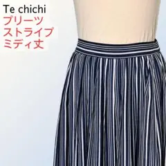 Te chichi テチチ ストライプスカート S プリーツ ミディ丈 ゴム仕様