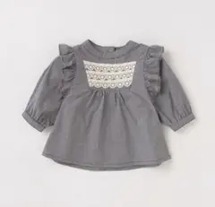 プティマイン ギンガムチェック フリル チュニック 7分袖110