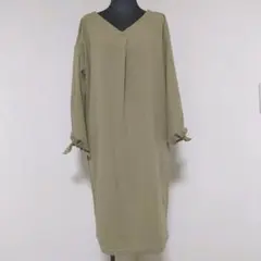 RAY CASSIN FAVORI 袖しぼりリボンひざ丈ワンピース【F】七分袖