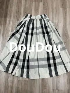 【難あり】DouDou チェック柄 フレアロングスカート