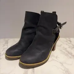 ブルーグレー レザー スエード ブーティ