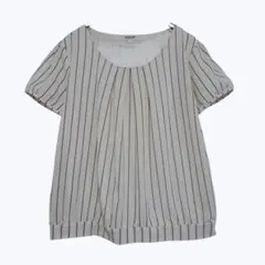 スープ ストライプ半袖ブラウス 9号 オフホワイト タックデザイン フレアのサムネイル