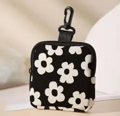 カラビナ付きコンパクトポーチ 花柄プリント 小物入れ