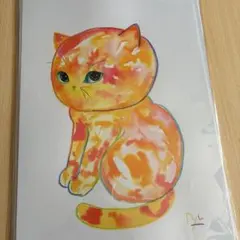 わがままボディの茶トラ猫さん】ハガキサイズ 額無し☆ 猫絵 イラスト