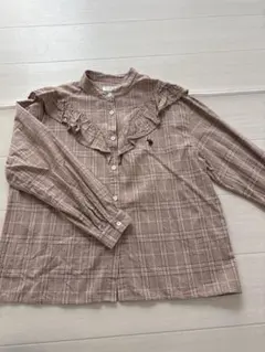 U.S. POLO ASSN. フリル付きチェックブラウス