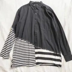 MINEDENIM　マインデニム　シャツ 　デニム地ボーダー切り替えシャツ　2