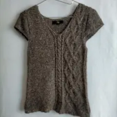 アップタイト・リブ編みニットベスト アルパカ混 ナチュラル系 Sサイズ