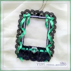 B8 デコ硬質ケース トレカケース レースデコ チェキ リボン 韓国 緑 黒