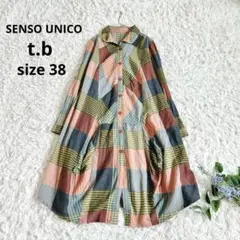 美品⁂センソユニコ⁂ロングシャツワンピース　チェック　羽織　リネン混　Mサイズ