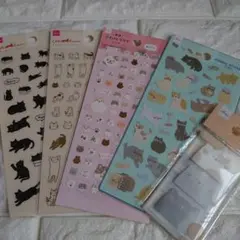 猫のイラストシールセット4種類 ＋猫フィルムふせん　ダイソー