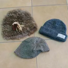 レディース用リボン付ファーハット&キッズ用ハット(2点) 全3点セット