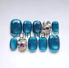 マグネットネイル　ネイルチップ　現品　 水光　 ニュアンス　ベリーショート　緑