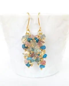 天然石ピアス526　ストロベリークォーツ　アパタイト　シリトン　限定1点