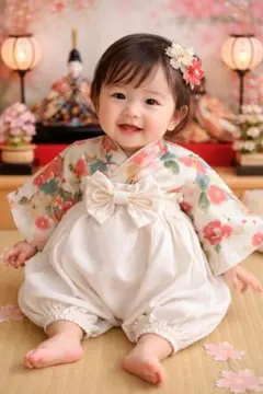 ベビー袴　桜✕毬✕生成り　3ヶ月〜　ひな祭り　初節句