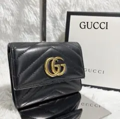 ✨箱付き✨ グッチ マーモント キルティング 三つ折り財布 GG ブラック