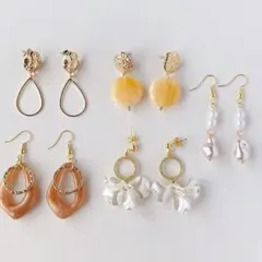 ハンドメイドピアス５点セット／ピアス・大人可愛い／毎日コーデに　大ぶり　揺れる