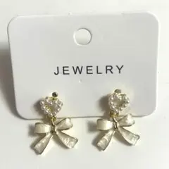 【新品未使用】ピアス リボン ハート パール