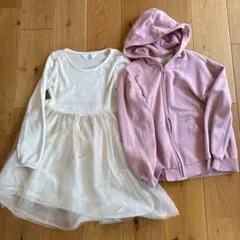 H&M キッズ チュールワンピース＆ジップパーカー 2点セット 白 140cm
