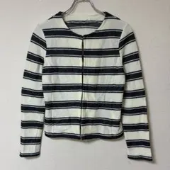 ​【インデックス】　ノーカラー ボーダー ジャケット （M）ホワイト　ネイビーのサムネイル