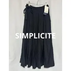 未使用 SIMPLICITE サイドリボン プリーツロングスカート ブラック F