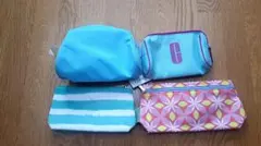 CLINIQUE クリニーク ポーチ ピンク 水色 緑 ボーダー 花柄