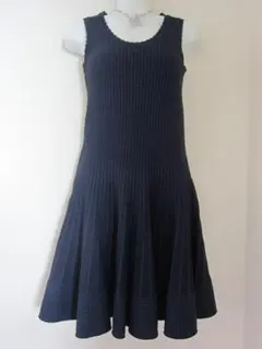 フランス製★CLAUDIUSクラウディウス★フィット＆フレアーニットワンピース紺