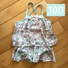 アリエル　水着　100 ミントグリーン　総柄　ディズニープリンセス