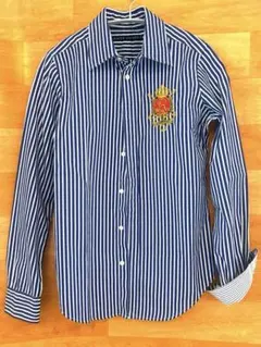 美品　ラルフローレン 長袖シャツ エンブレム刺繍 ストライプ コットン