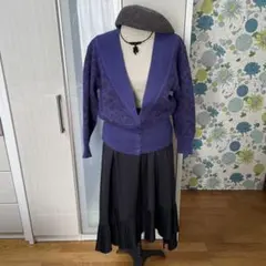 ニットカーディガン 長袖 ボタン付きレオパード柄風　モヘア　パープル