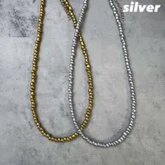 ng130【シルバー】マットメタル ビーズネックレス 金アレ対応金具/長さ変更可
