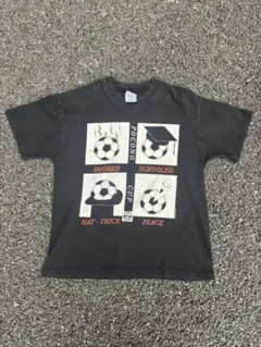 3700 ベッカム サッカー ビッグプリント シングルステッチ Tシャツ 黒
