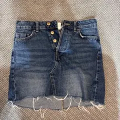 H&M デニムスカート ミニ フリンジ ダメージ加工 EUR32のサムネイル