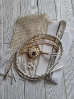 帯揚げ　帯締め　重ね衿　白　金　振袖用　成人式　頭金　鬼絞り